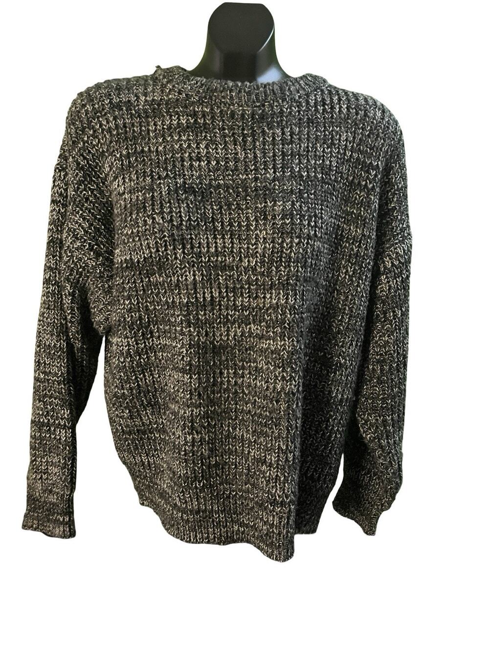 Vintage Honor Men’s Sweater Large Black Gray Marked Chunky Knit
